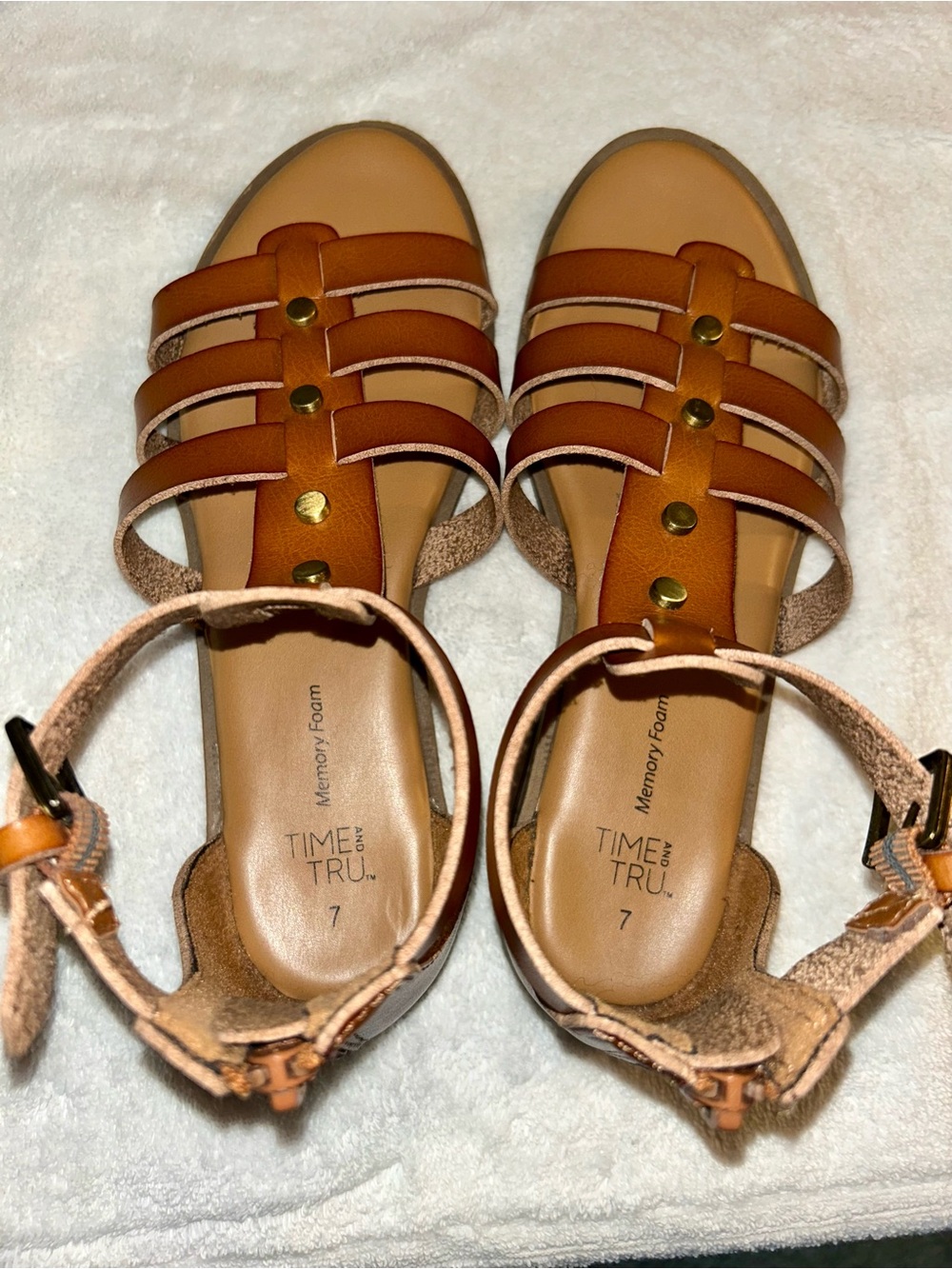 Brown Strappy Gladiator Sandals with Stud Accents Cushioned Memory Foam - Picture 6 of 6